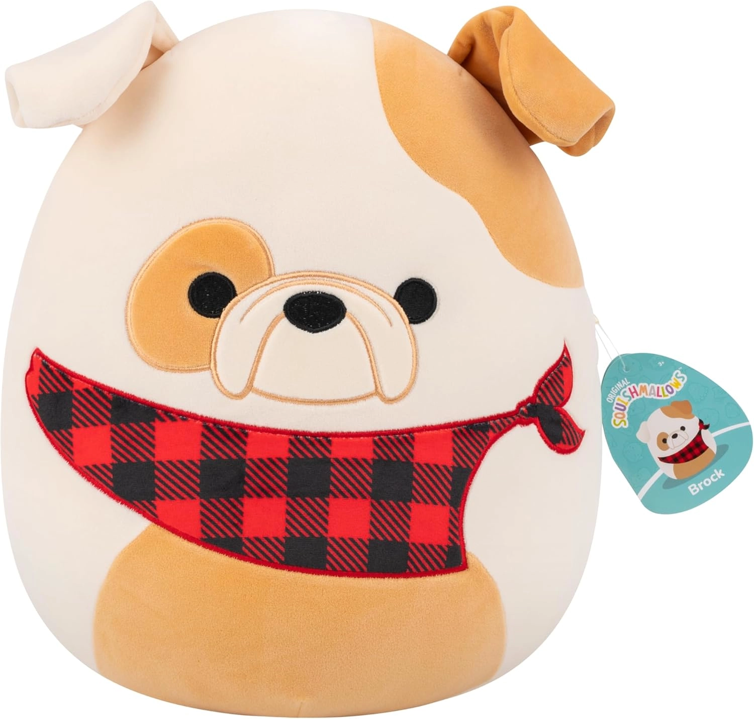 Jazwares | Squishmallows Brock - White And Tan Bulldog with Plaid Bandana | 30cm Medium Plush