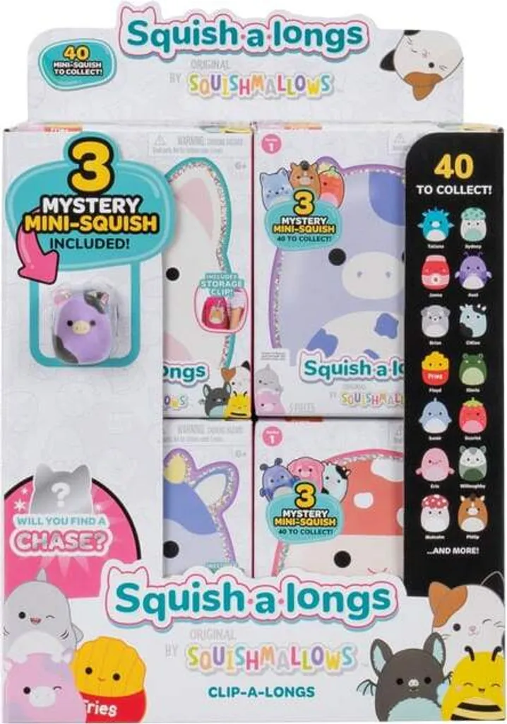Jazwares | Squish-a-Longs Schlüsselanhänger-Clips | 12er Pack Thekendisplay