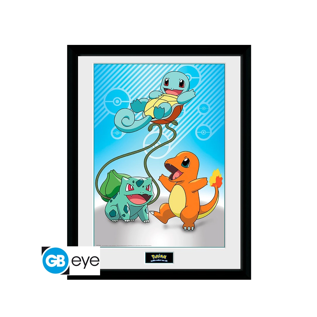 Abysse | Kanto Starter Trio | Pokémon Gerahmtes Bild (30x40 cm)