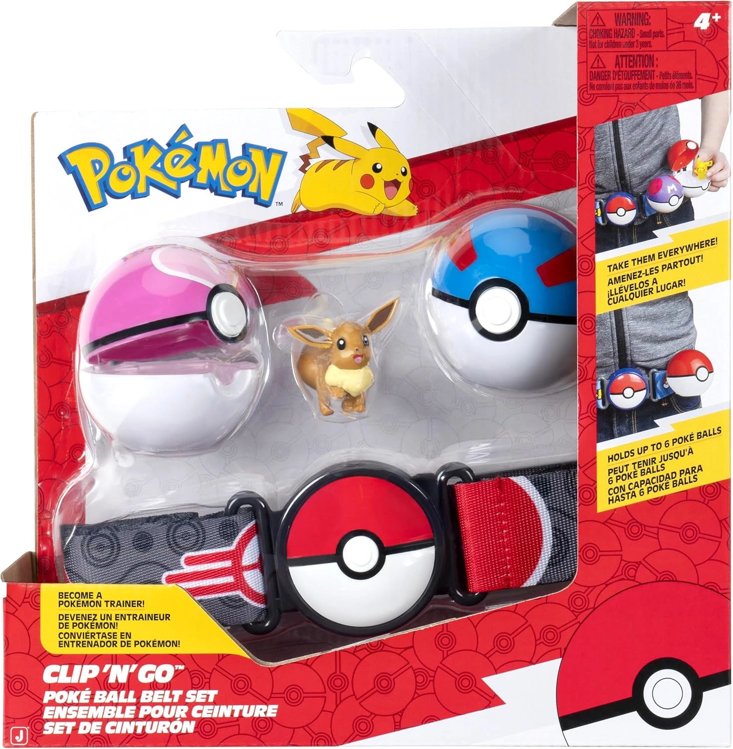 Pokémon | Evoli mit Superball & Sympaball | Clip 'N' Go Poke Ball Gürtel Set