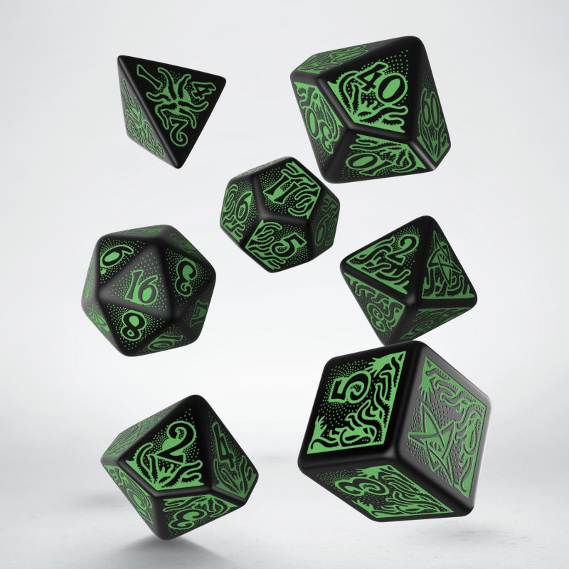 Q Workshop | Black & Green | Call Of Cthulhu 7th Edition Dice Set