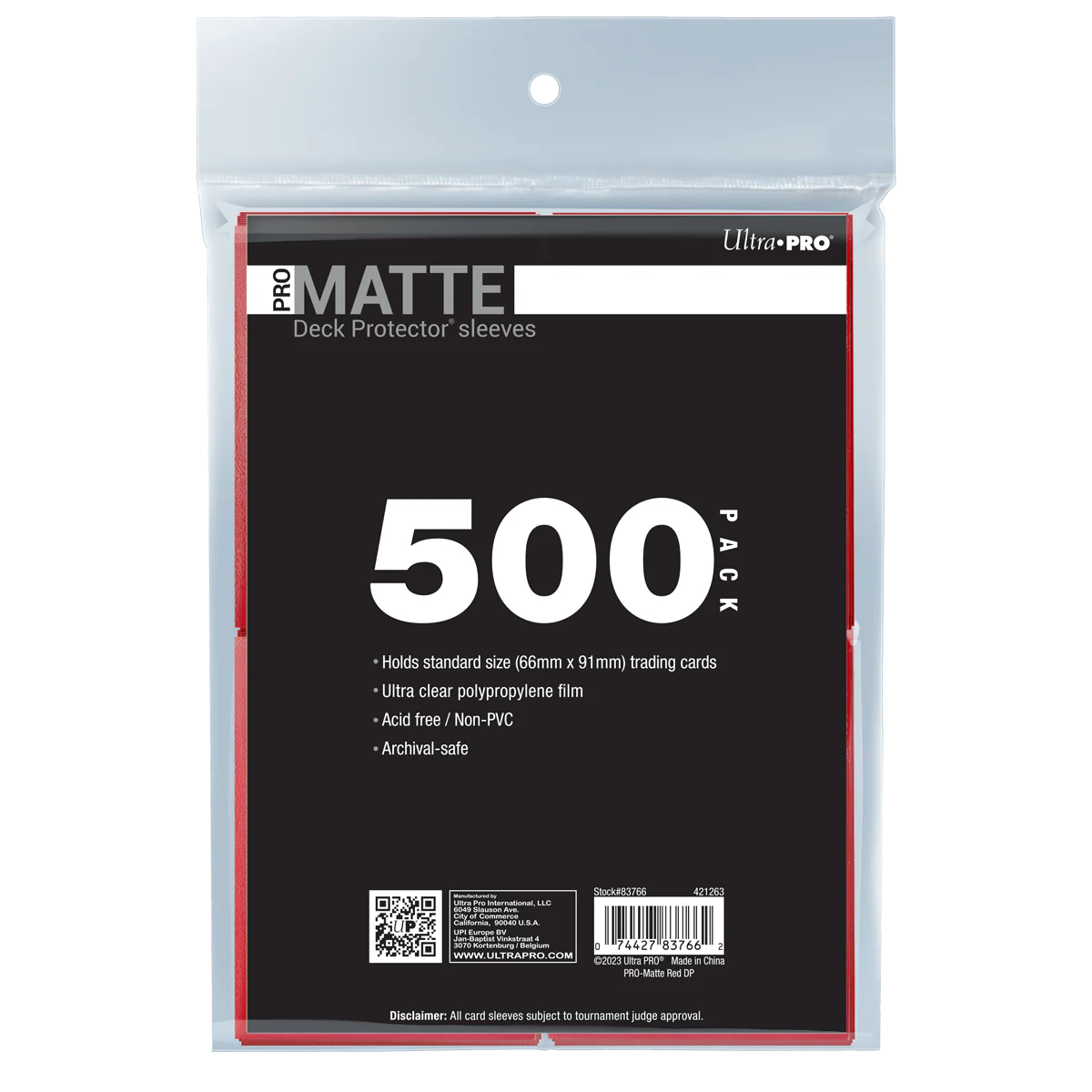 Ultra Pro - PRO-Matt Standard Deck Protector Sleeves Bundle (500ct) Red