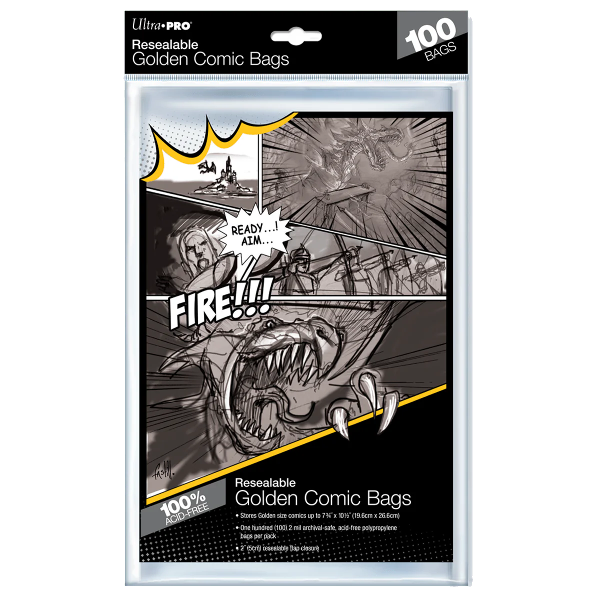 Ultra Pro: Golden Size 7-3/4" X 10-1/2" - Resealable Comic Bags