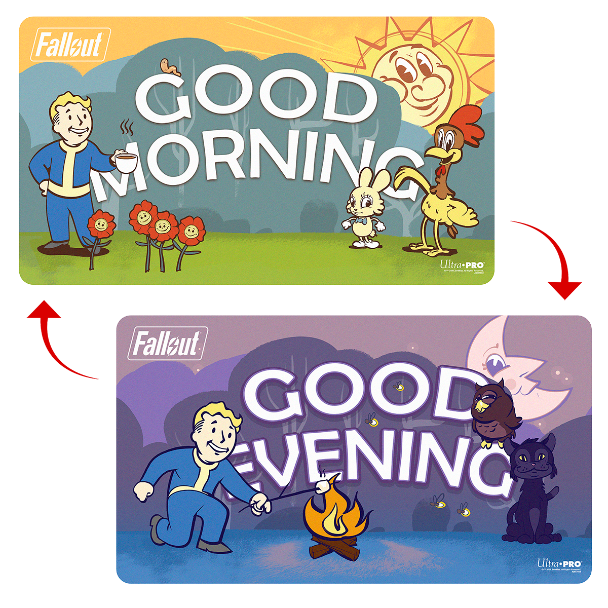 Ultra Pro | Fallout |  Vault Boy - Good Morning/Good Evening Double-Sided Playmat
